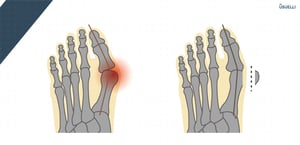Illustrazione che schematizza l'intervento per alluce valgo con tecnica mini-invasiva.